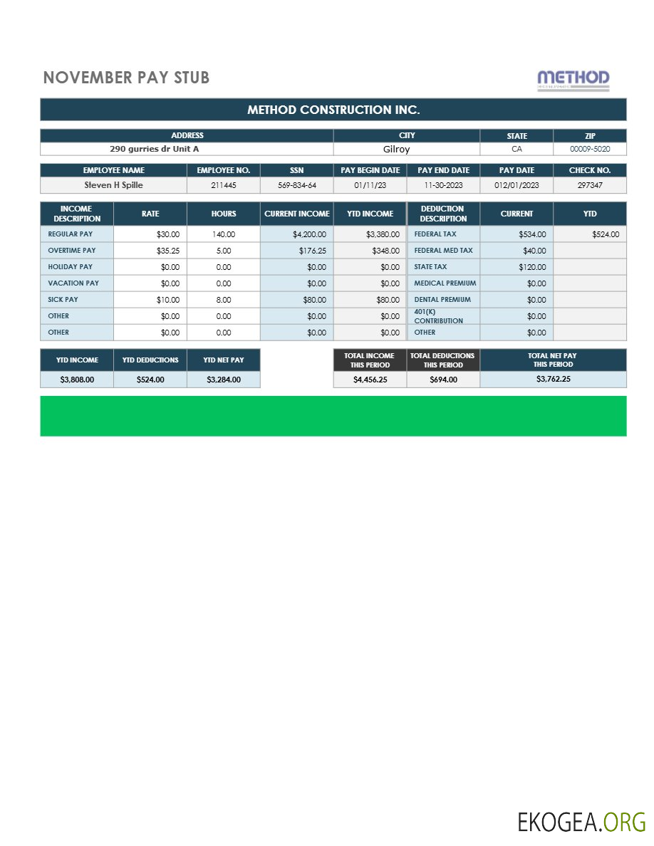 METHOD CONSTRUCTION INC. modèle de bulletin de paie aux formats Word et PDF.pdf, 1